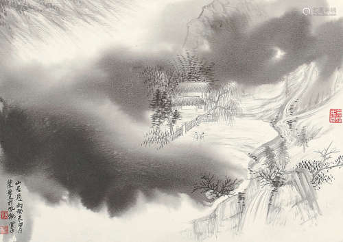 陈无忌 癸未（2003年）作 山居过雨 卡纸 水墨纸本