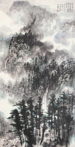 吴静山 戊午（1978）年作 山水 立轴 设色纸本