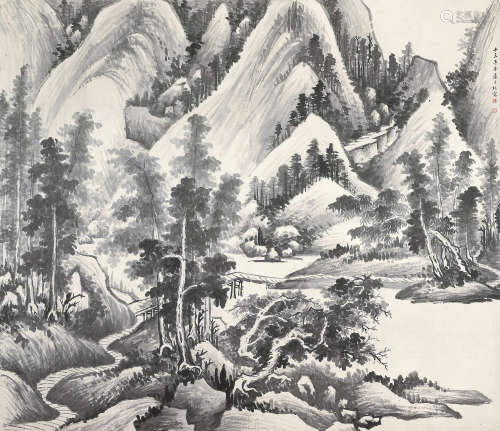 卢子枢 1924年作 山水 镜片 水墨纸本