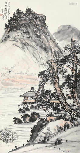 吴昌硕 辛酉（1921年）作 山水 立轴 设色纸本