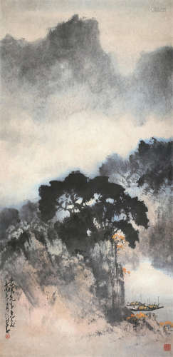 赵少昂 庚戌（1970年）作 山水 镜片 设色纸本