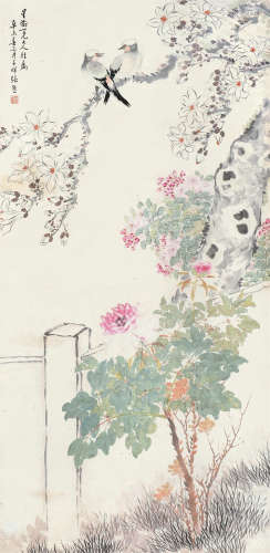 张熊 辛未（1871年）作 花鸟 立轴 设色纸本