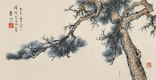 李研山 乙未（1955年）作 松树图 镜片 设色纸本