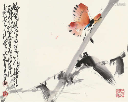 赵少昂 戊辰（1988年）作 花鸟 镜框 设色纸本