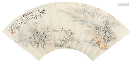 徐小隐 甲申（1944年）作 唐解元看梅图 镜片 设色纸本