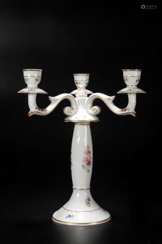 HOLLOHAZA 古典三头瓷烛台 匈牙利