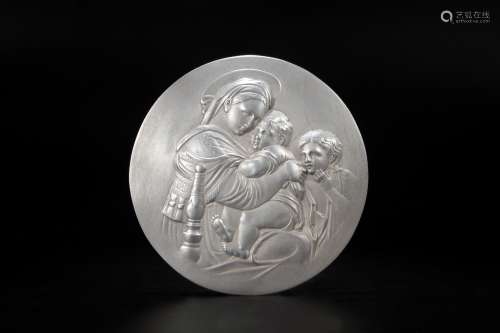 锡质浮雕圣母子锡质挂盘 奥地利