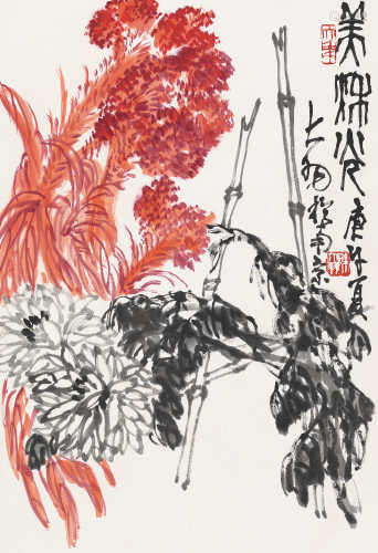 陈大羽 庚午（1990）年作 美秋光 立轴 设色纸本