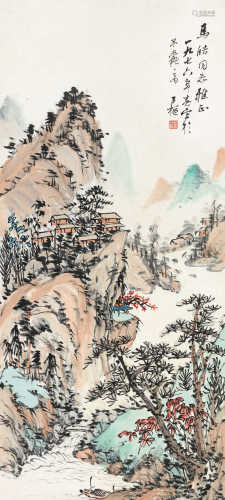 卢子枢 1976年作 山水 镜片 设色纸本