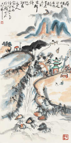 丁衍庸 癸丑（1973）年作 李白诗意图 镜片 设色纸本