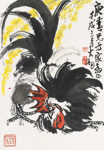 陈大羽 壬戌（1982）年作 公鸡 镜片 设色纸本