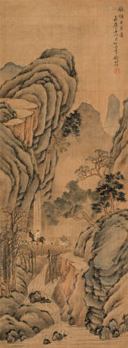 钱杜 丁丑（1817）年作 仿项子京山水 立轴 设色绢本