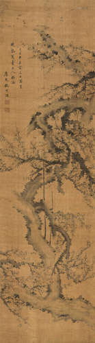 祝升恒 己巳（1869）年作 梅花 立轴 设色绢本