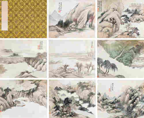 张之万 甲戌（1874）年作 山水册 册页 （八开） 设色纸本