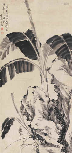 张敔 辛酉（1801）年作 芭蕉寿石 立轴 水墨纸本