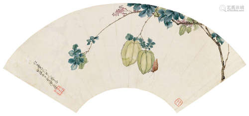 居廉 甲戌（1874）年作 杨桃 镜片 设色纸本