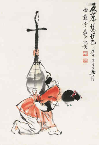 杨之光 庚申（1980）年作 琵琶舞 立轴 设色纸本