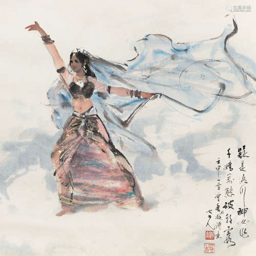 杨之光 壬申（1992）年作 神女图 立轴 设色纸本