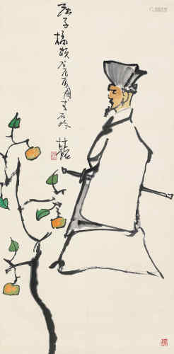 张桂铭 戊辰（1988）年作 屈子 立轴 设色纸本