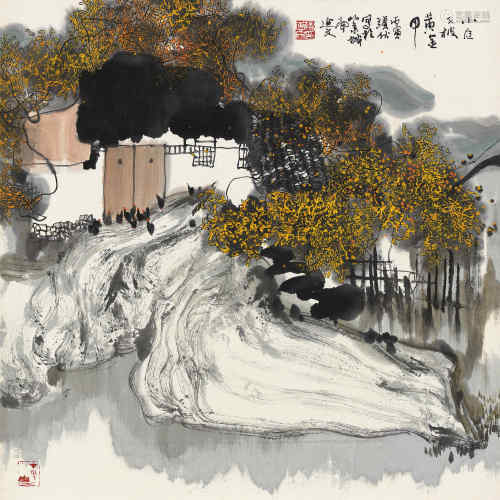 杨延文 丙寅（1986）年作 小庭又披黄金甲 镜片 设色纸本