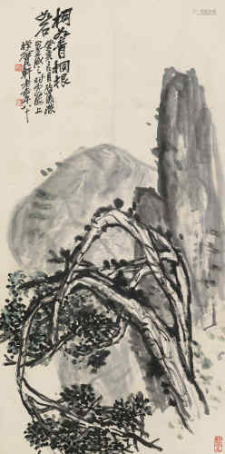 吴昌硕 癸亥（1923）年作 柯如青桐根如石 立轴 设色纸本