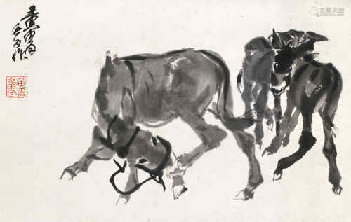 黄胄 壬子（1972）年作 三驴图 立轴 水墨纸本