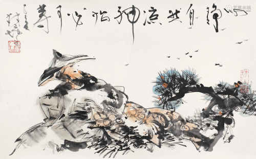 林墉 乙亥（1995）年作 心静自然凉 镜片 设色纸本