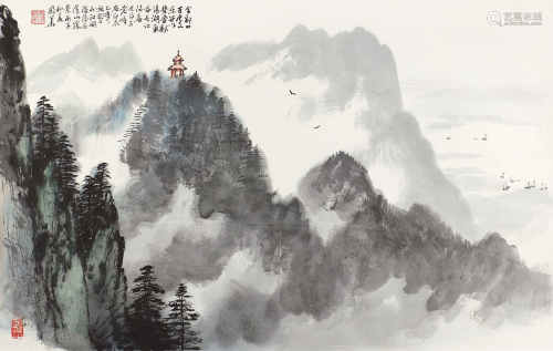 李国华 丙子（1996）年作 庐山烟云 镜片 设色纸本