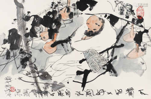 林墉 庚午（1990）年作 不看他山好风水 镜片 设色纸本