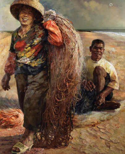 宣新明 2006年作 阳光 沙滩 渔民 布面 油画