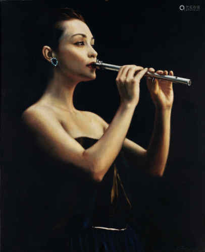 陈逸飞 1989年作 吹单簧管的女孩 布面 油画
