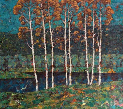 沈军 2006年作 河边的小树 布面 油画
