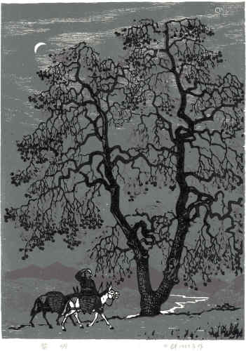 力群 1957年作 黎明 纸本 套色木刻