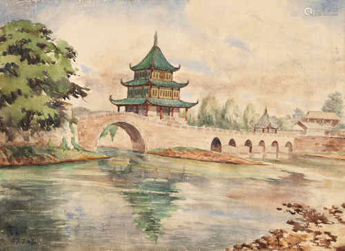 唐蕴玉 1957年作 风景 纸本 水彩
