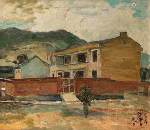 沙耆 1989年作 房子 布面 油画
