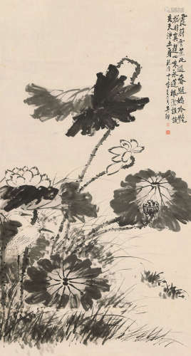 李鱓 1747年作 墨荷图 立轴 水墨纸本