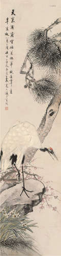 王荃 1911年作 仙寿图 立轴 设色纸本