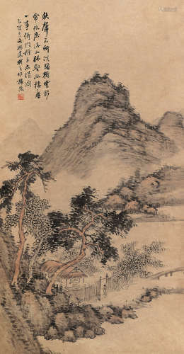杨逸 1909年作 山林幽壑图 立轴 设色纸本