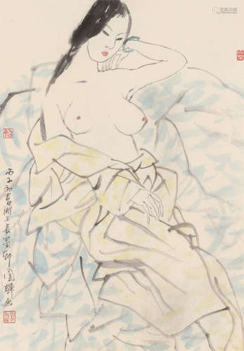刘国辉 1996年作 裸女图 镜片 设色纸本