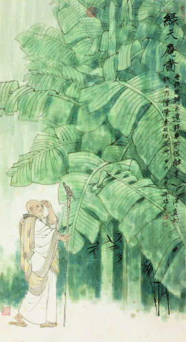 谢振瓯 甲戌(1994年)作 绿天庵图 镜片 设色纸本