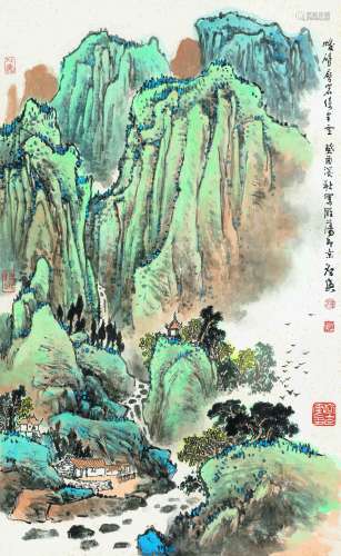 杨启舆 癸酉(1993年)作 青绿山水 立轴 设色纸本