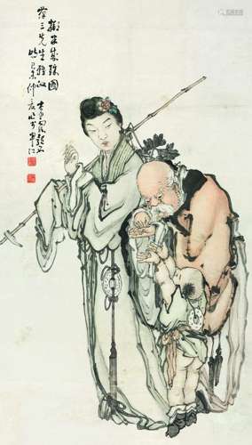 李霞 已未(1919年)作 人物 立轴 设色纸本