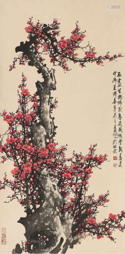 王成喜 1991年作 红梅 立轴 设色纸本