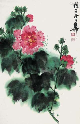 谢稚柳 芙蓉 镜片 纸本