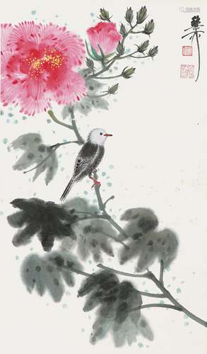 谢稚柳 芙蓉小鸟 立轴 纸本