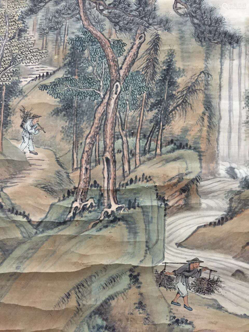 民国著名画家陈达青绿山水90年代左右裱工立轴