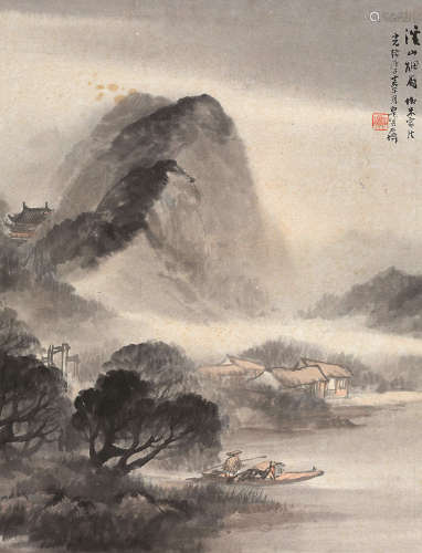 溪山烟雨图  吴石仙 1845-1916 设色纸本 镜片