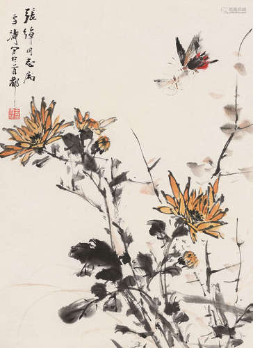 花蝶  王雪涛 1903-1982 设色纸本 镜片