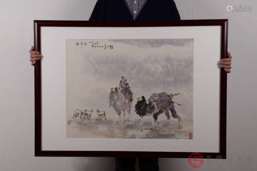 江苏省国画院画师潘天寿与傅抱石弟子-李山＂风雪天山＂挂屏