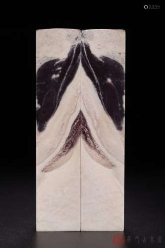 (精英）001：八十年代·正宗天然老性寿山石美纹素面印章一对（附证书）